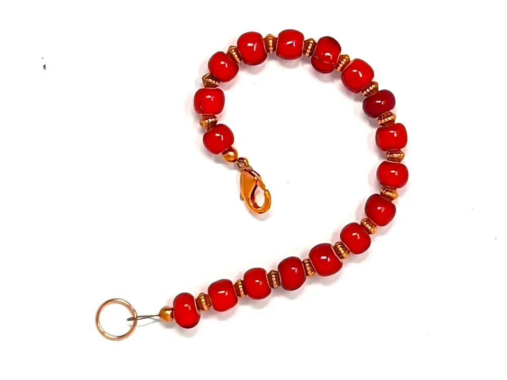 Red Trade Bead Bracelet With Lobster Clasp - 2
