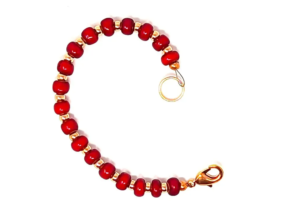 Red Trade Bead Bracelet With Lobster Clasp - 1