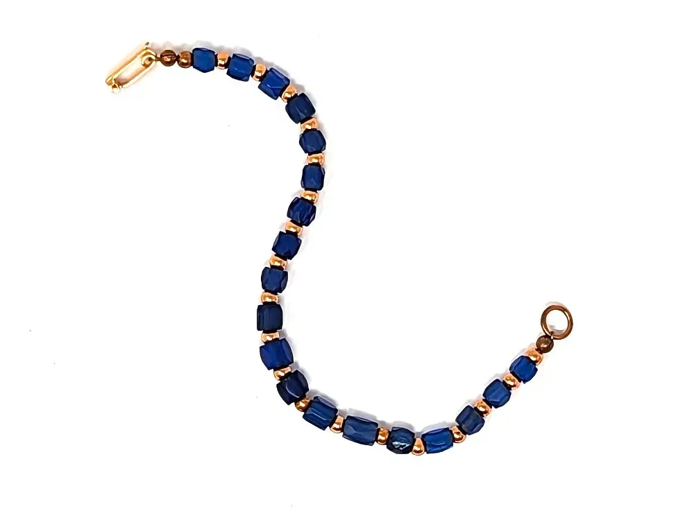 Blue Trade Bead Bracelet With Rectangular Clasp - 1
