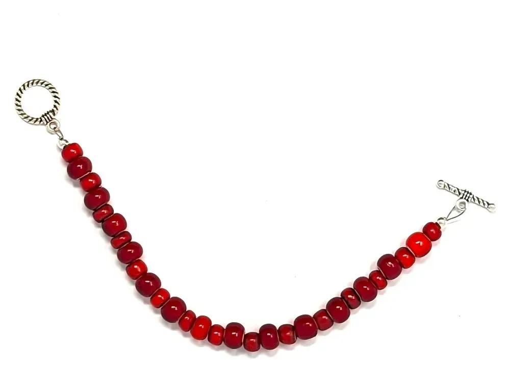 Red Trade Bead Bracelet With Roped Clasp - 2
