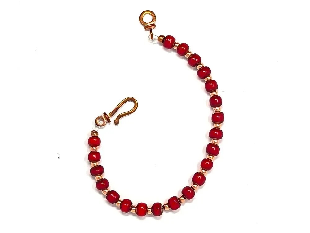 Red Trade Bead Bracelet With Hook Clasp - 1