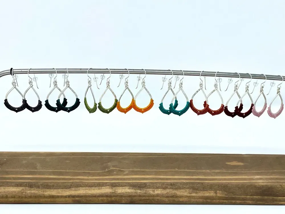 Mini Macramé Teardrop Earrings - 3