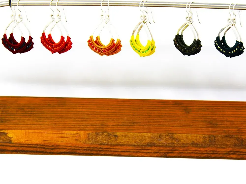 Mini Beaded Macramé Teardrop Earrings - 2
