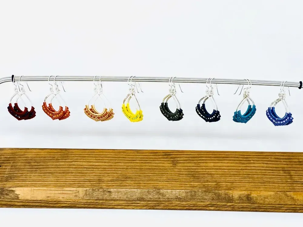 Mini Beaded Macramé Teardrop Earrings - 1