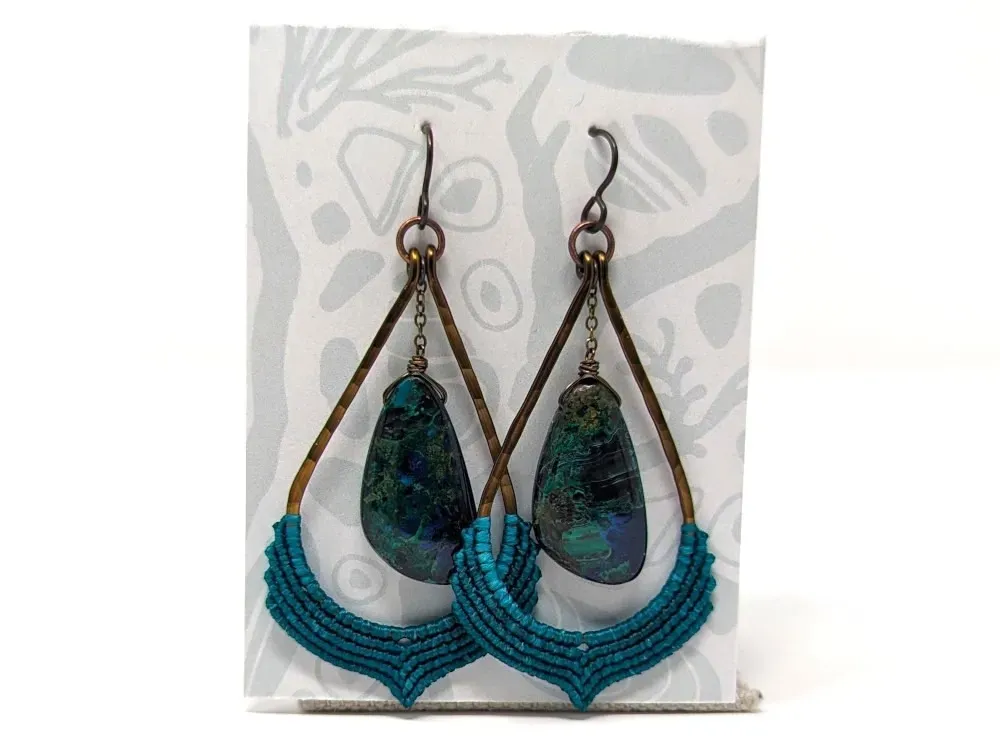 Azurite Malachite Macramé Earrings - 1