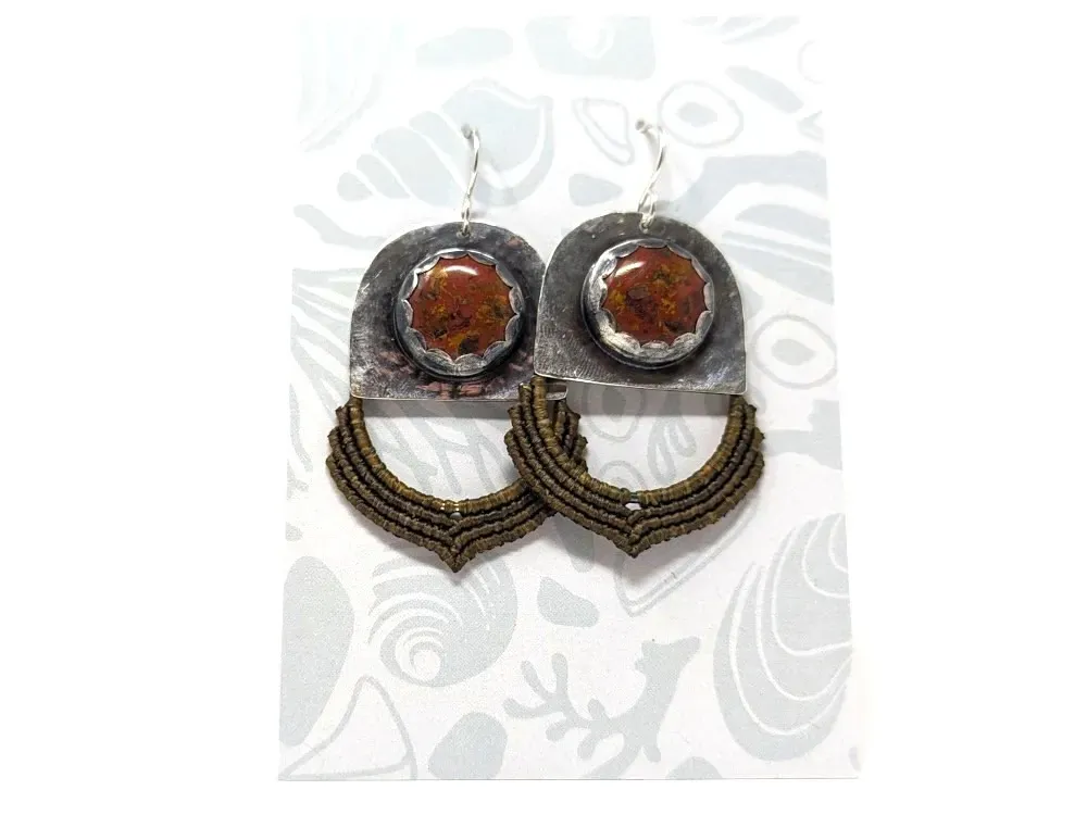 Fire Agate Macramé Earrings - 1