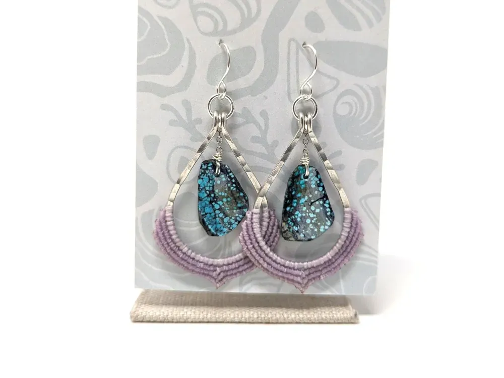 Turquoise Macramé Earrings - 1