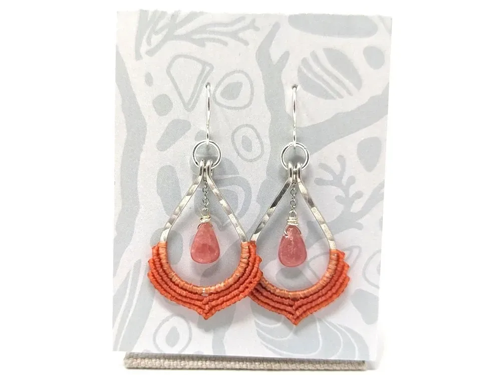 Rhodochrosite Macramé Earrings - 1