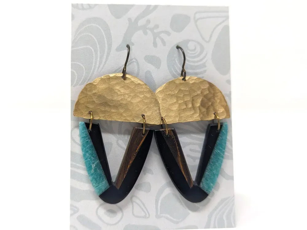 Amazonite, Boulder, & Obsidian Opal Earrings - 1