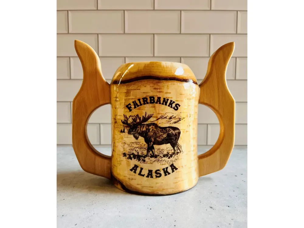 Alaskan Birchwood Custom Engraved Two-Fisted Tankard - 1