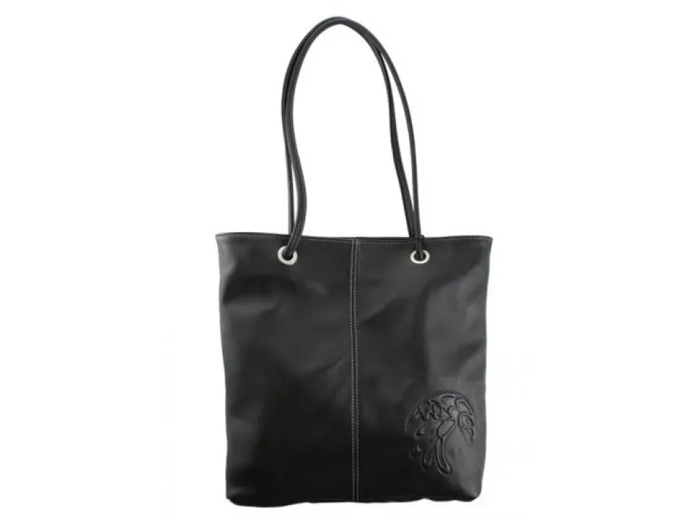 Embossed Genuine Leather Tote Bag Raven or Eagle Design (Raven) - 2