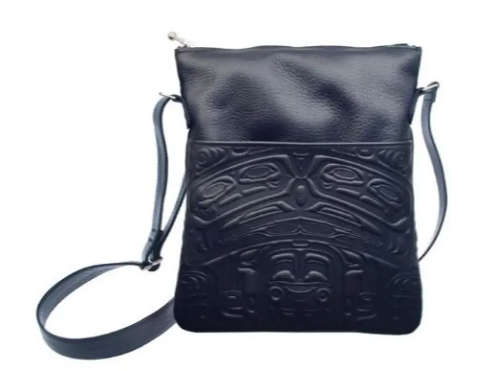Embossed Leather Solo Bag Bear Box design (Black Leather) - 1