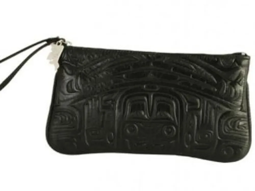 Embossed Wristlet Bear Box Design (Black Leather) - 1
