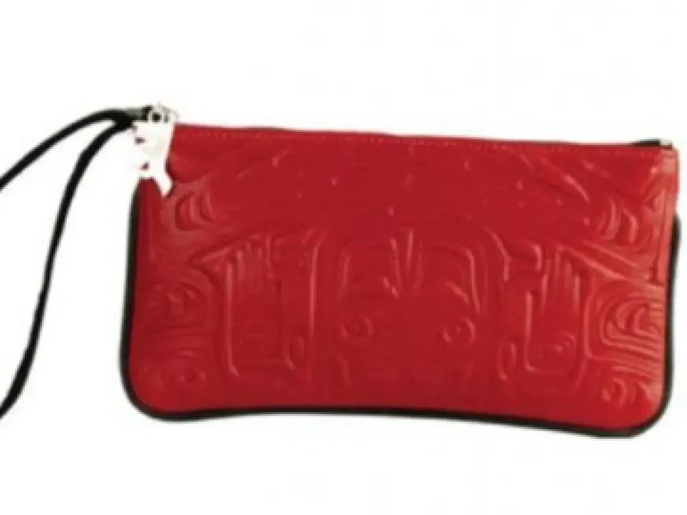 Raven Embossed Wristlet (Black Leather) - 4
