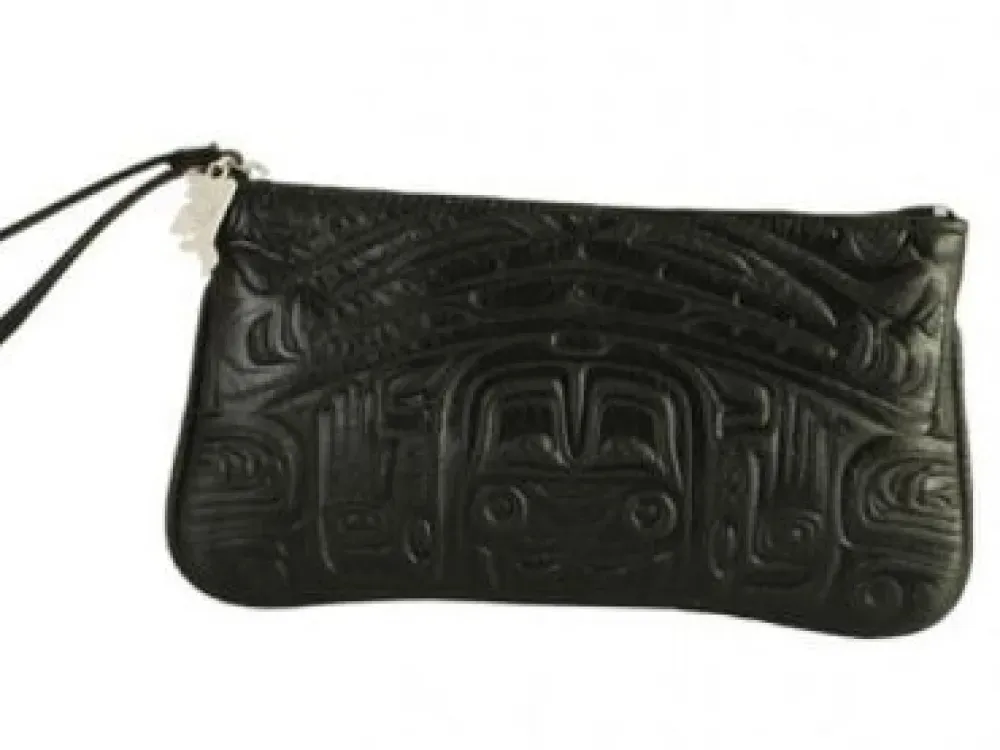 Raven Embossed Wristlet (Black Leather) - 2