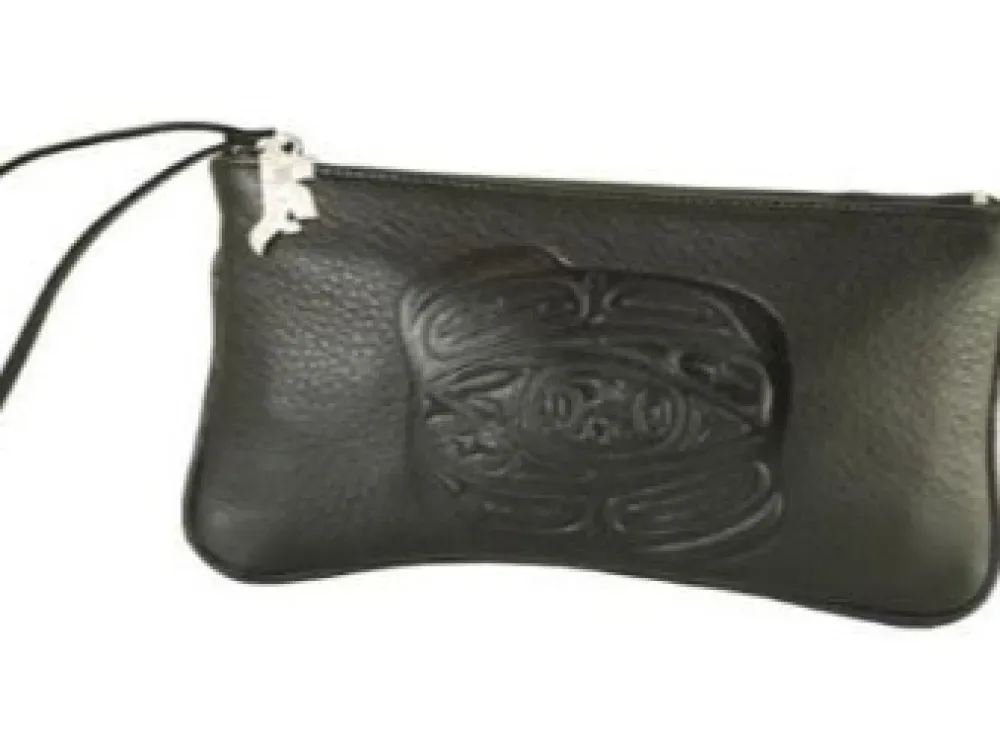 Raven Embossed Wristlet (Black Leather) - 1