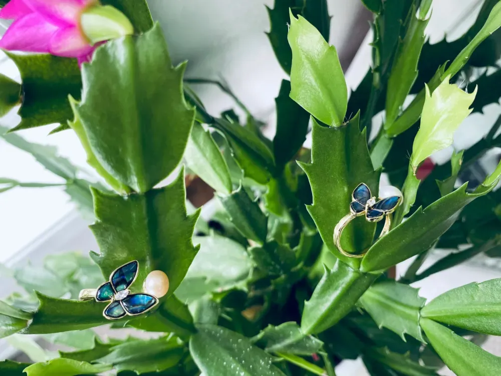 Blue Butterfly Ring With A Freshwater Pearl  - 3