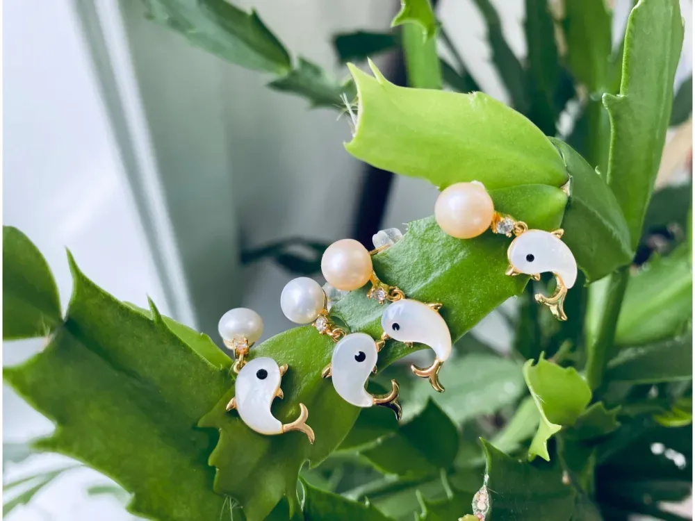 Whale Earrings With Freshwater Pearls - 1