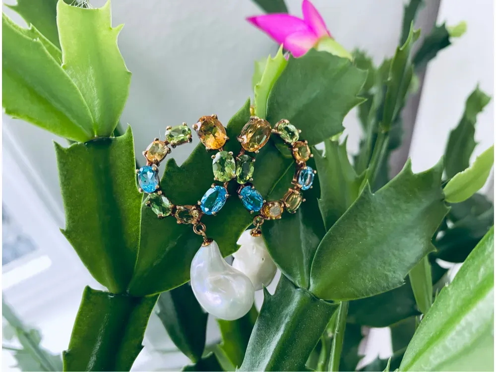 Mix Sapphire And Barque Pearl Earrings - 1
