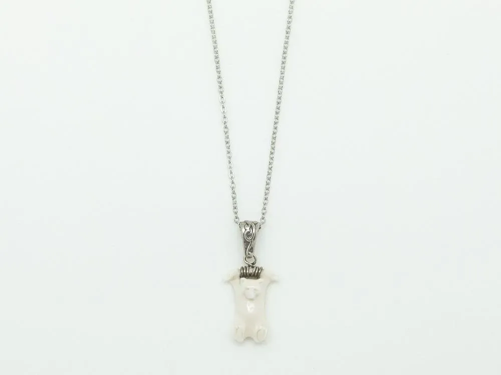 SS Mammoth Ivory “Hanging Bear Mini” Necklace - 1