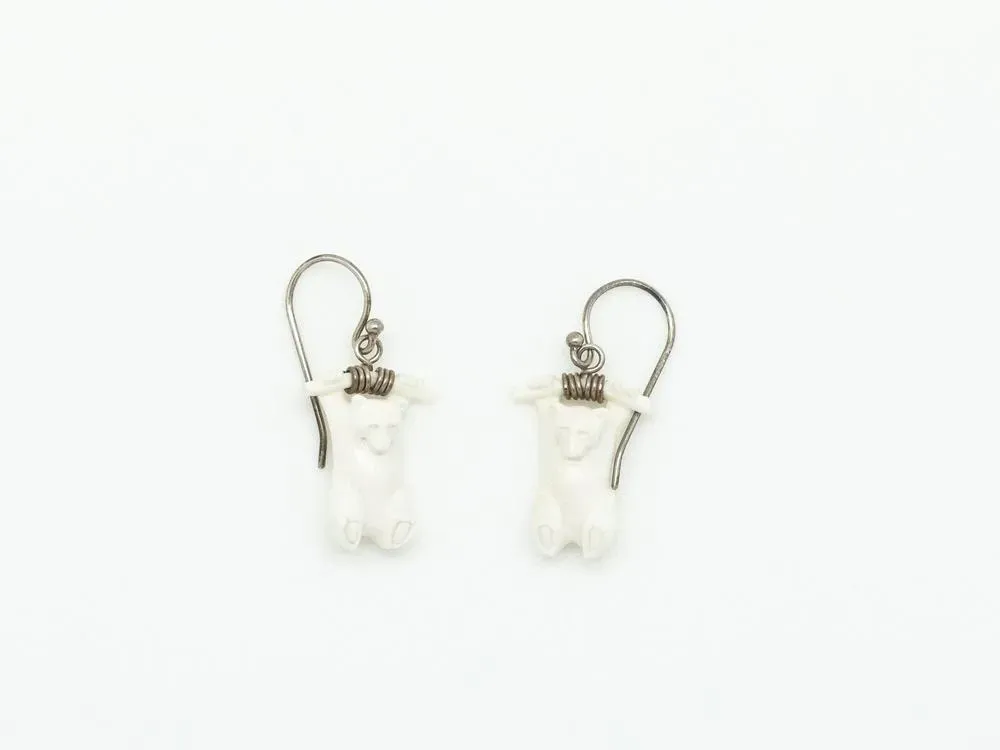 SS Mammoth Ivory “Hanging Bear Mini” Earrings  - 1