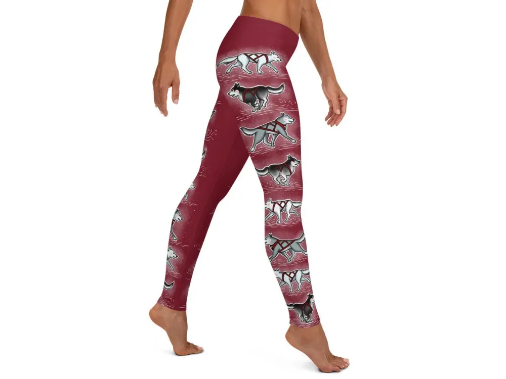 “Harness Husky” Alaska Themed Deep Red Leggings  - 4