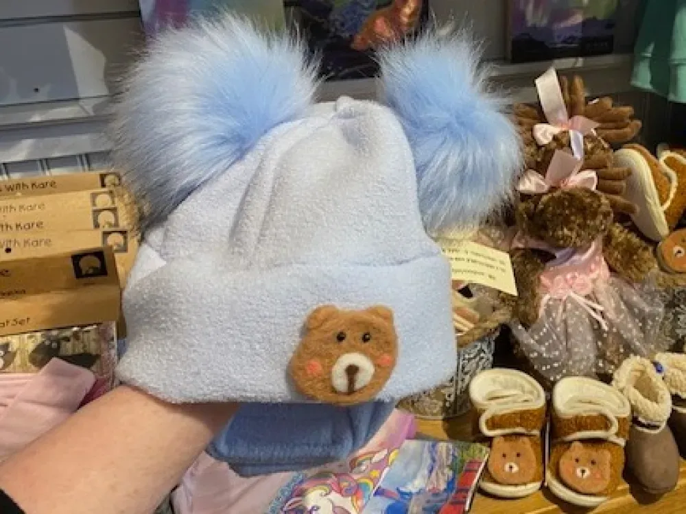 Bear Pom Pom Fleece Hat for Infants and Kids - 1