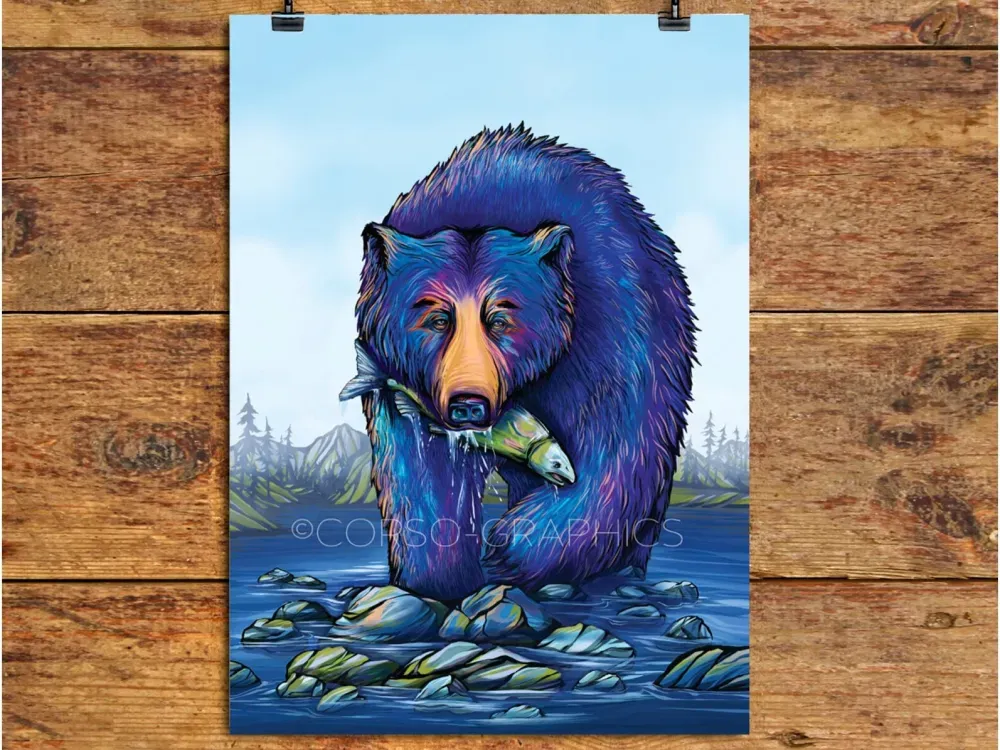 Canvas Art Print "River Bear" by Alaskan Artist Annie Brace Corso - 1