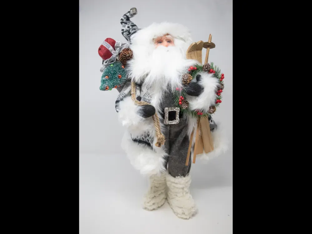 Grey Skiing Santa 18” - 2