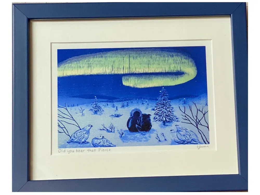 "Did you hear that Pierce?" Woodblock Reduction Reproduction Print by Yumi Kawaguchi - 1