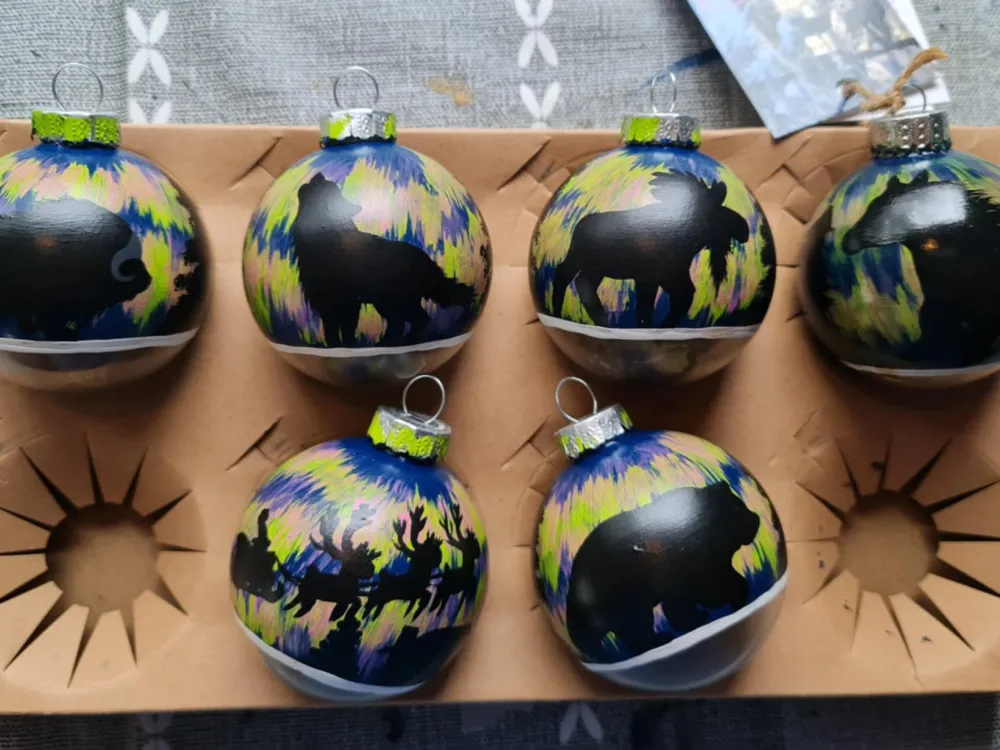 Handpainted Glass Aurora Silhouette Ornaments