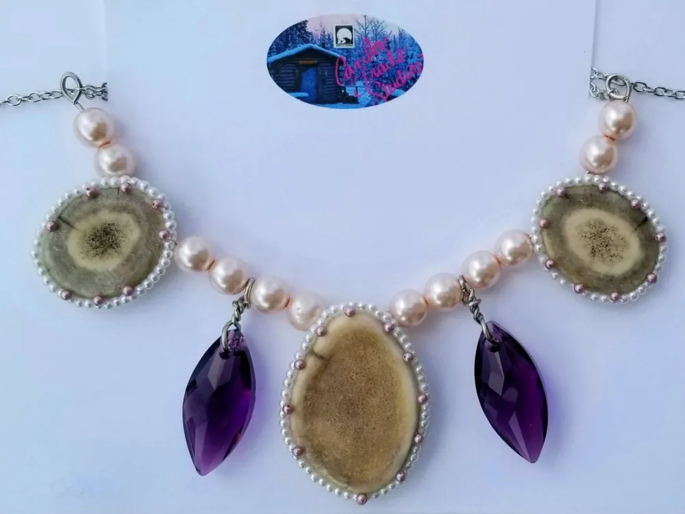 Multiple Antler Slice Necklace w/ Swarovski Crystals - 3