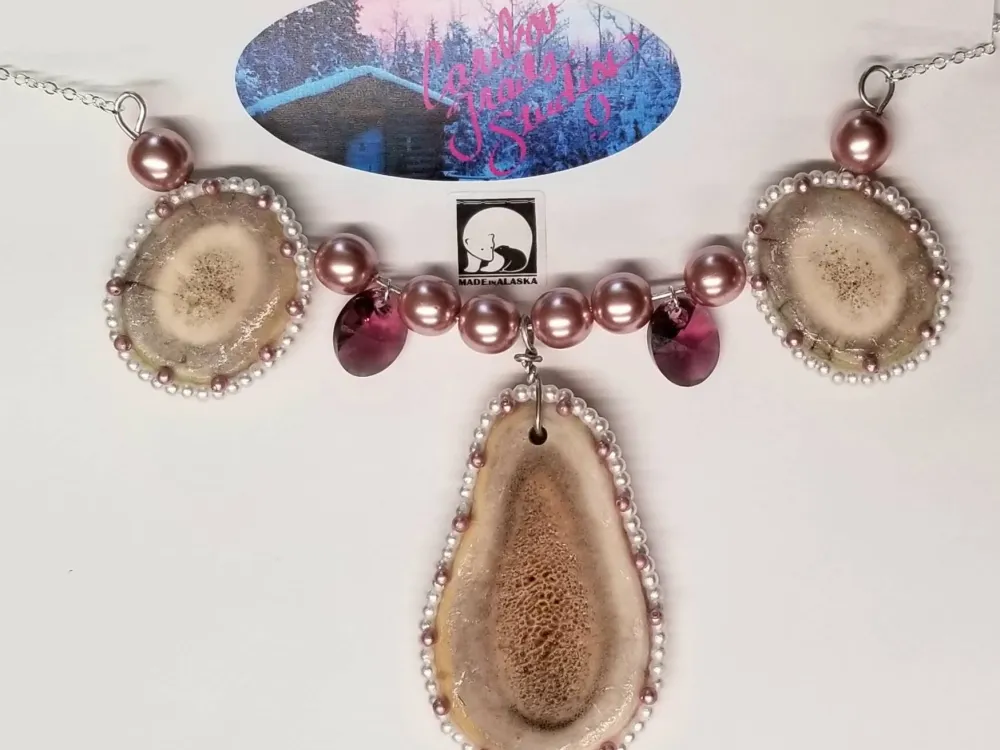 Multiple Antler Slice Necklace w/ Swarovski Crystals - 4
