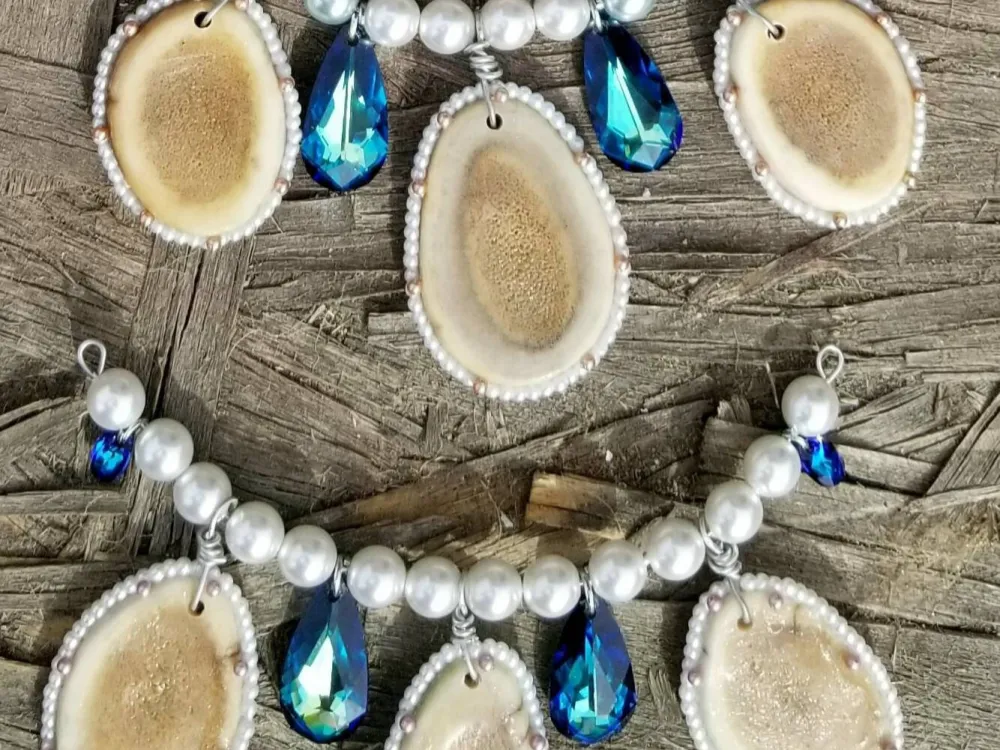 Multiple Antler Slice Necklace w/ Swarovski Crystals - 1