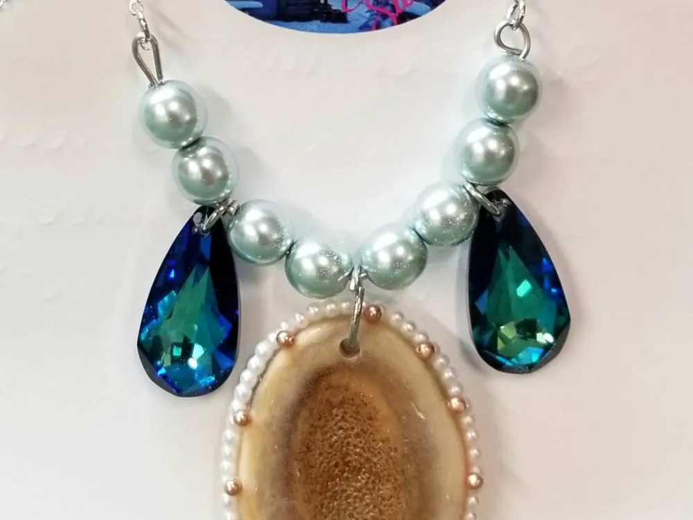 Multiple Antler Slice Necklace w/ Swarovski Crystals - 2
