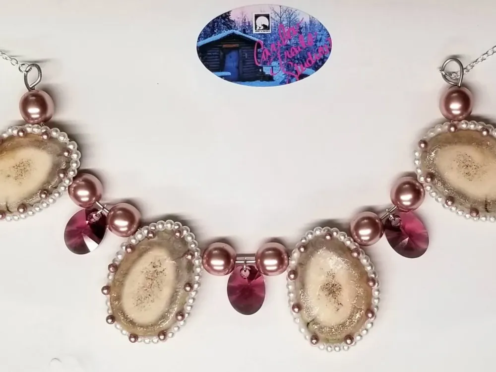 Multiple Antler Slice Necklace w/ Swarovski Crystals - 3