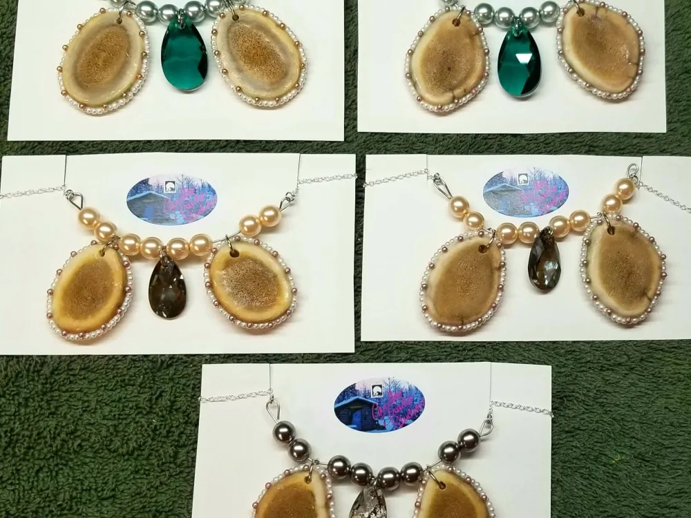 Double Antler Slice Necklace w/ Swarovski® Crystal - 2