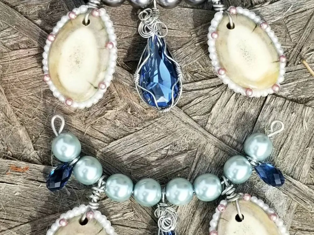 Double Antler Slice Necklace w/ Swarovski® Crystal - 1