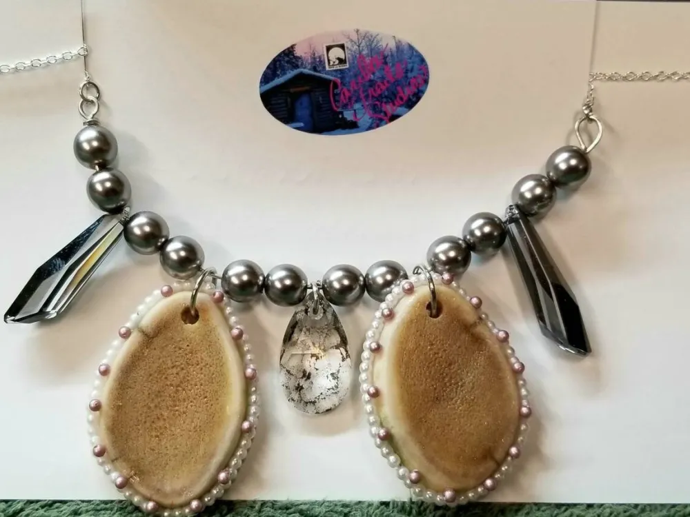 Double Antler Slice Necklace w/ Swarovski® Crystal - 3