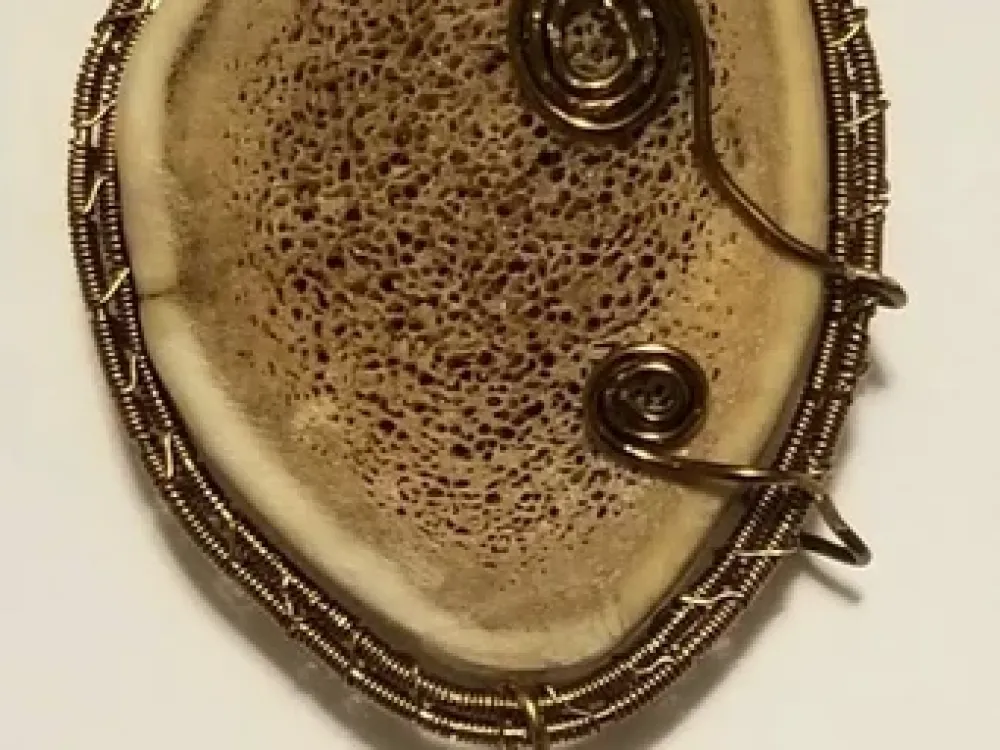 Wire Wrapped Antler Slice Pendant - 2