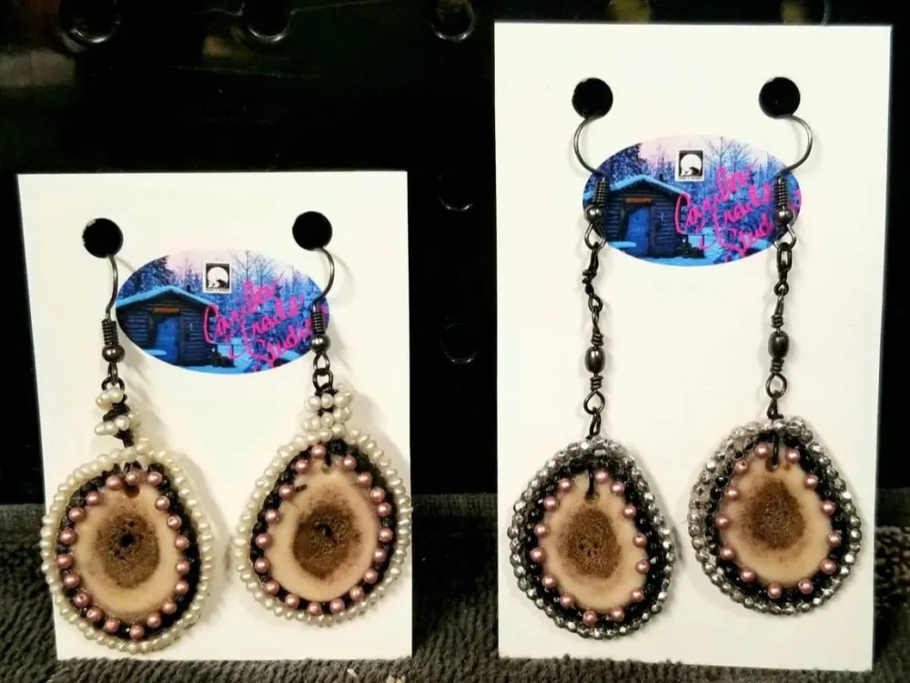 Beaded Antler Slice Earrings - 1