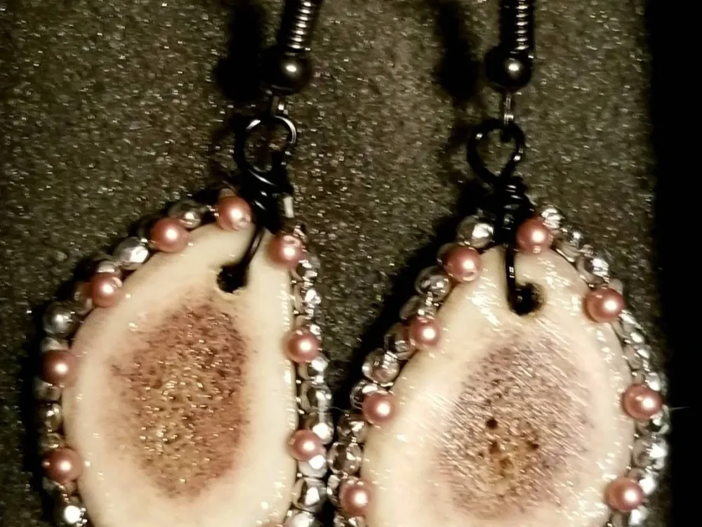 Beaded Antler Slice Earrings - 2