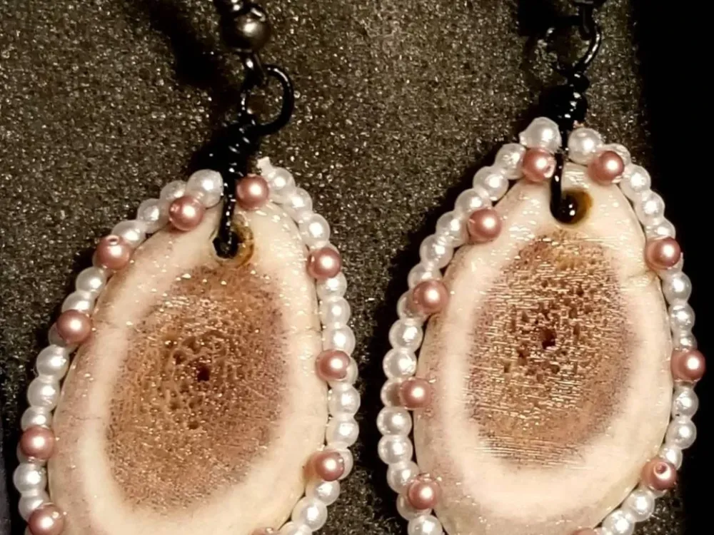 Beaded Antler Slice Earrings - 4