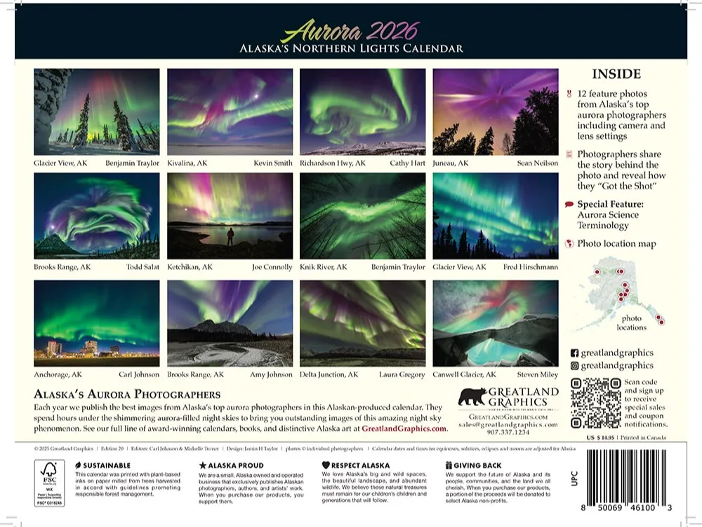 2026 Aurora - Alaska's Northern Lights Wall Calendar - 2