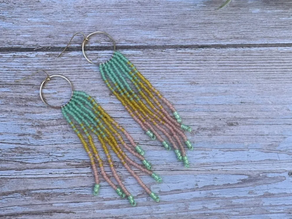 Long Beaded Fringe Earring - 1