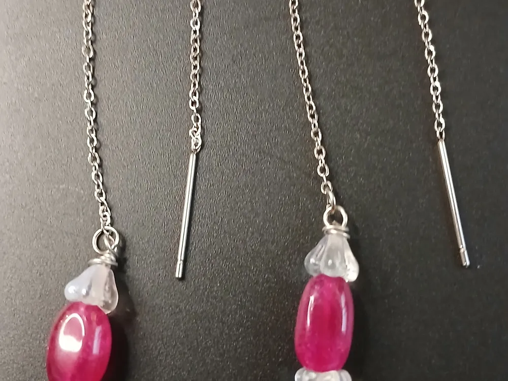 Elegant Ruby Dangle Threader Earrings - 2