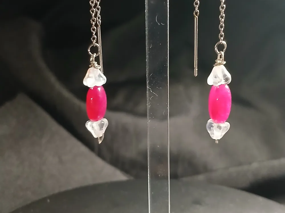 Elegant Ruby Dangle Threader Earrings - 1