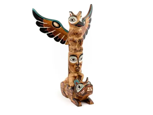 Alaska Black Diamond Wolf & Raven Totem Pole
