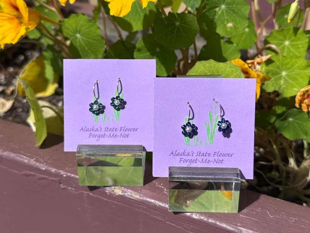 Forget-me-not Alaska State Flower Dangly Earrings - Large - 1