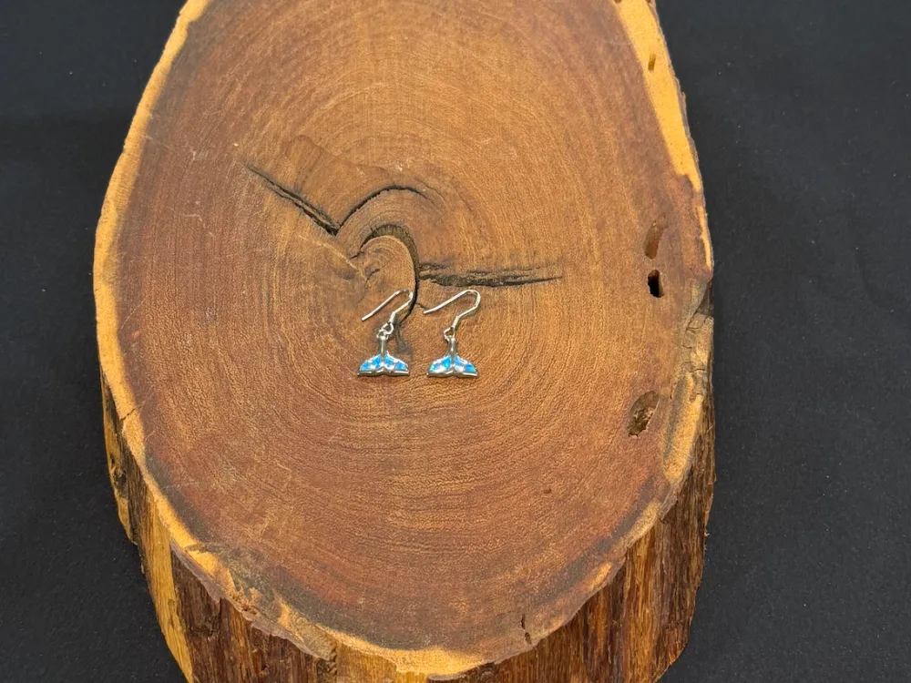 Blue Opal Whale Tail Earrings (Small) - 1
